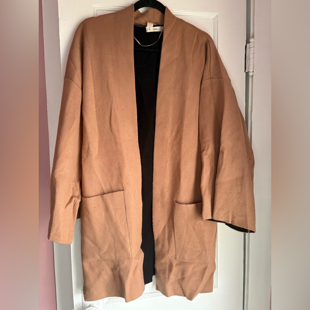 Mango Camel Coatigan Oversized Long Open Front Cardigan Medium